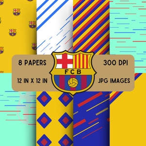 Lot de papier numérique FC Barcelone | Sports, football, soccer | Design minimaliste, motifs, imprimables