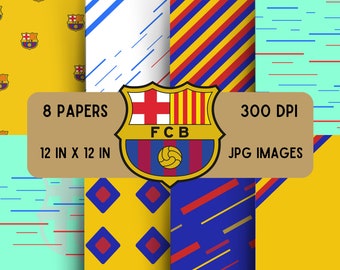 Paquete de papel digital del FC Barcelona / Deportes, Fútbol, Fútbol / Diseño minimalista, Patrones, Imprimible