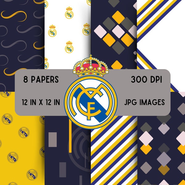Real Madrid Digital Paper Bundle | Sports, Football, Soccer | Minimalist Design, Patterns, Printable