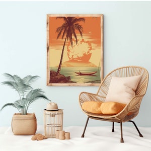 Arte retro, Playa, Impresión de playa, Palmera, Impresión de palmeras, Arte de pared, Arte de pared digital, Descarga digital, Decoración, Decoración del hogar, Regalos
