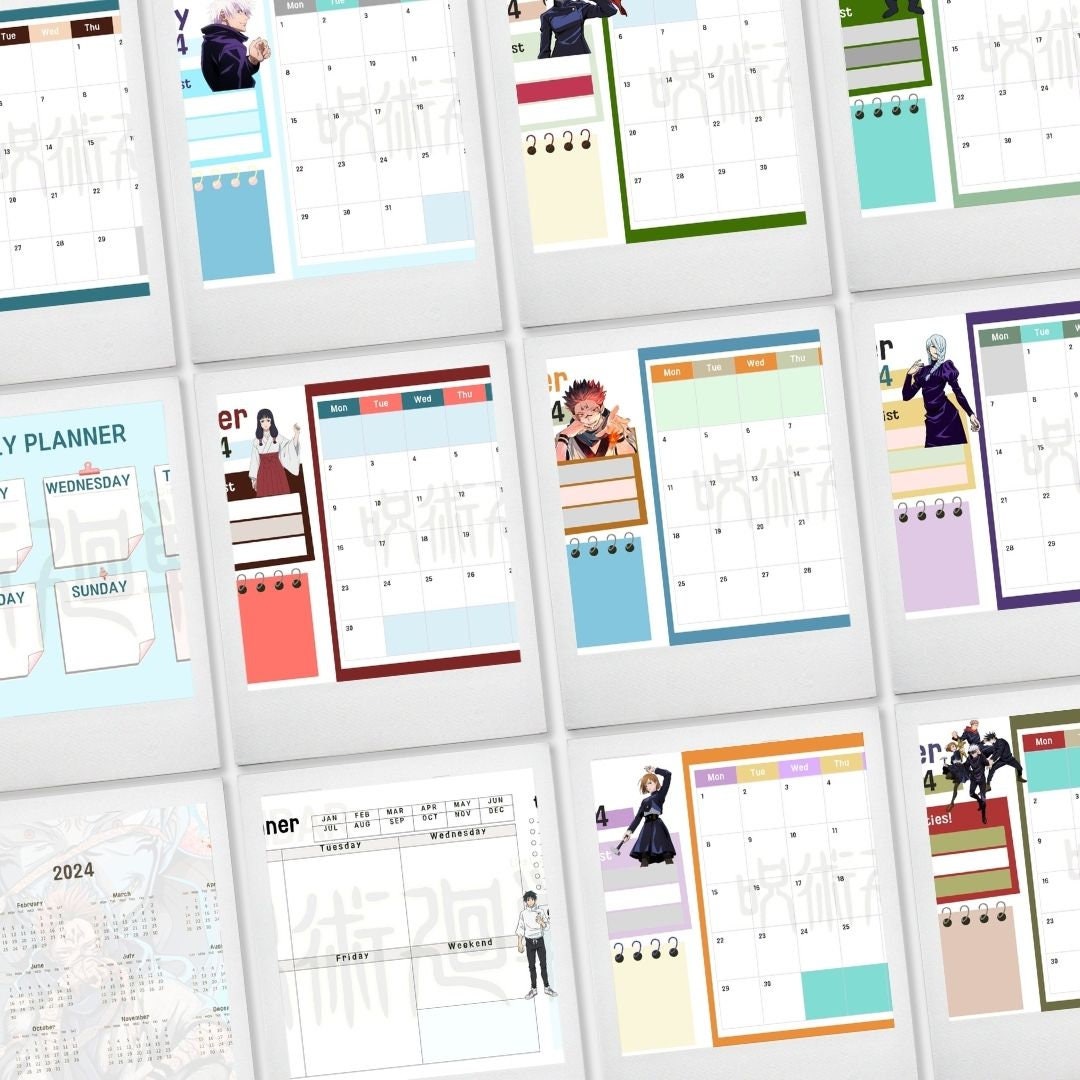 Jujutsu Kaisen 2024 Calendar Printable PDF Planner 18 Pages Anime