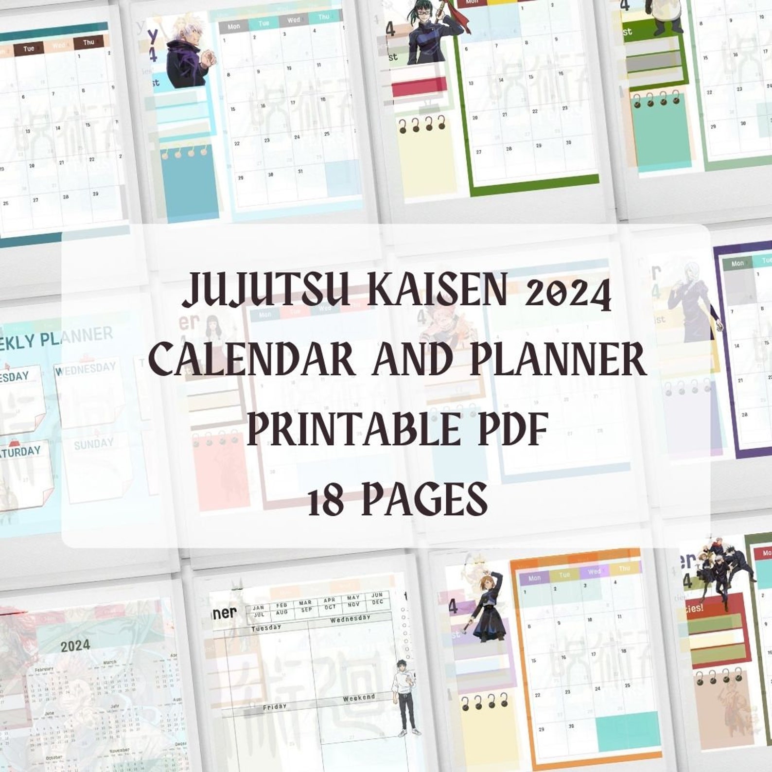 Jujutsu Kaisen 2024 Calendar Printable PDF Planner 18 Pages Anime