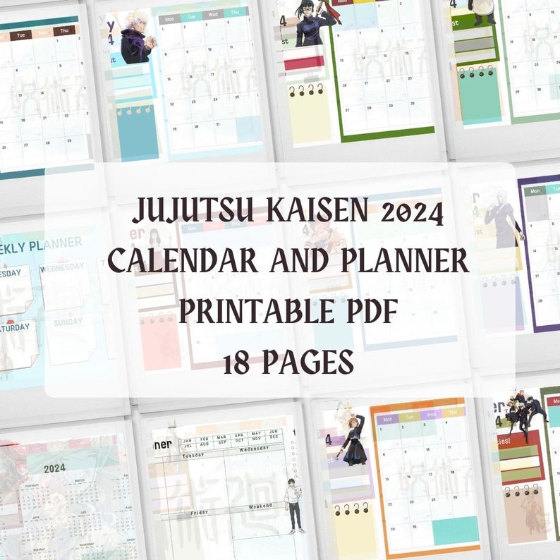 Jujutsu Kaisen 2025 Calendar Printable PDF Planner 18 Pages Anime
