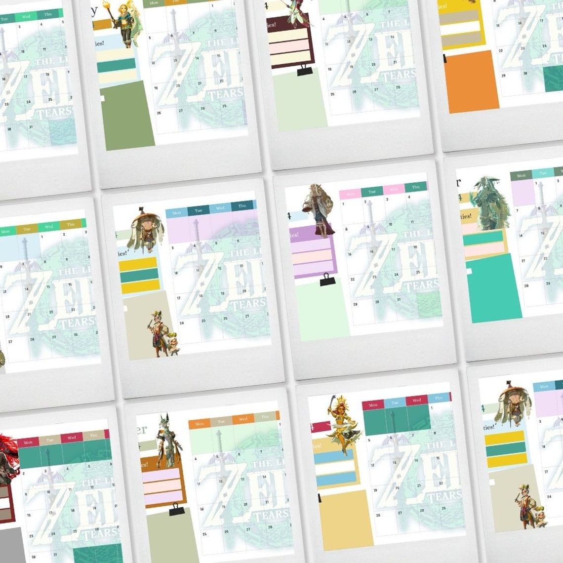 2024 CALENDAR Zelda Tears of the Kingdom PRINTABLE PDF Gaming Design