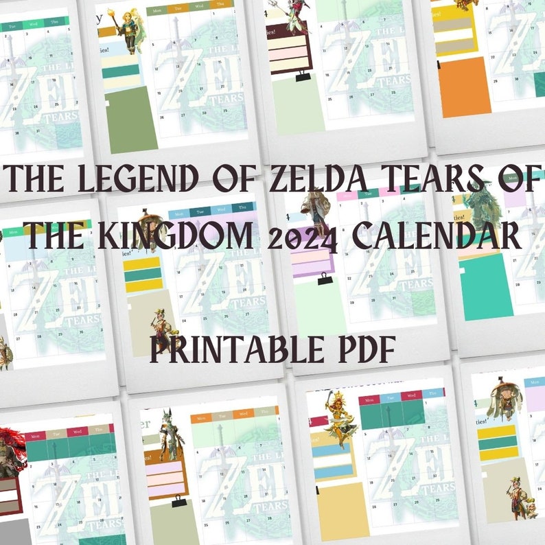 2024 CALENDAR Zelda Tears of the Kingdom PRINTABLE PDF Gaming Design