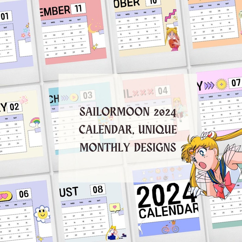 Sailor Moon 2024 Calendar, Sailor Girl Pdf Planner Cute, Aesthetic