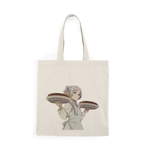 Frieren Hamburger, cooking Frieren, anime tote bag, cute anime gifts, canvas bags