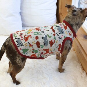 Woodland Print Dog Tank Top, Stretchy Cotton Sleeveless Pet Tee Perfect for Spring and Summer with optional Leash Opening, Small Dog Clothes