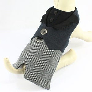 Dog Suit, Black Grey White, Dog Tuxedo, Pet Suit, Houndstooth Plaid Pant Suit