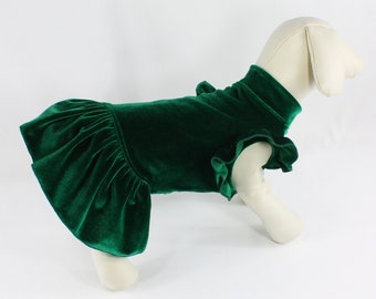 Robe verte pour chien, velours extensible, tenue confortable pour animal de compagnie