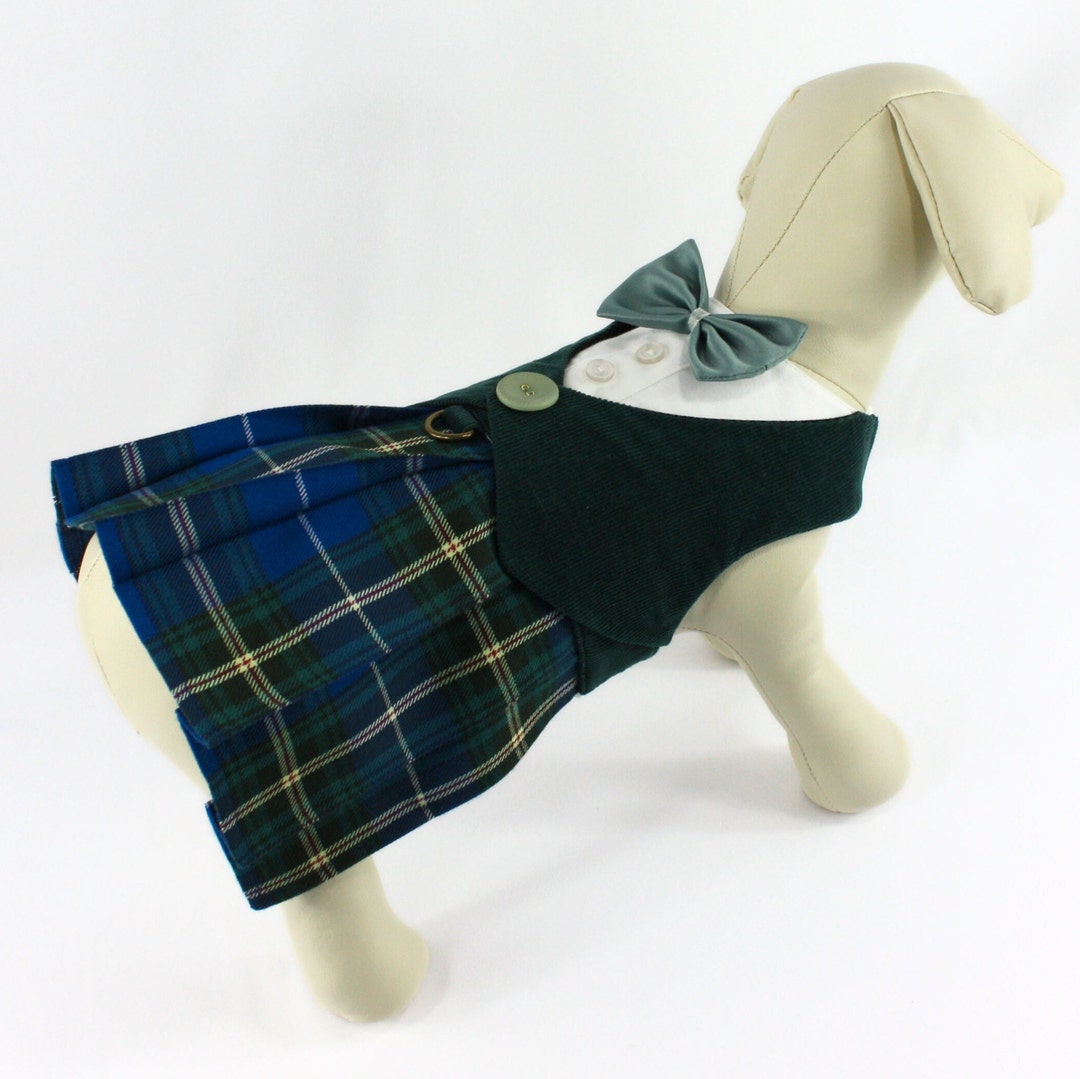 Dog Kilt Blue / Teal / Green Plaid Skirt Dog Suit Pet Dress Etsy