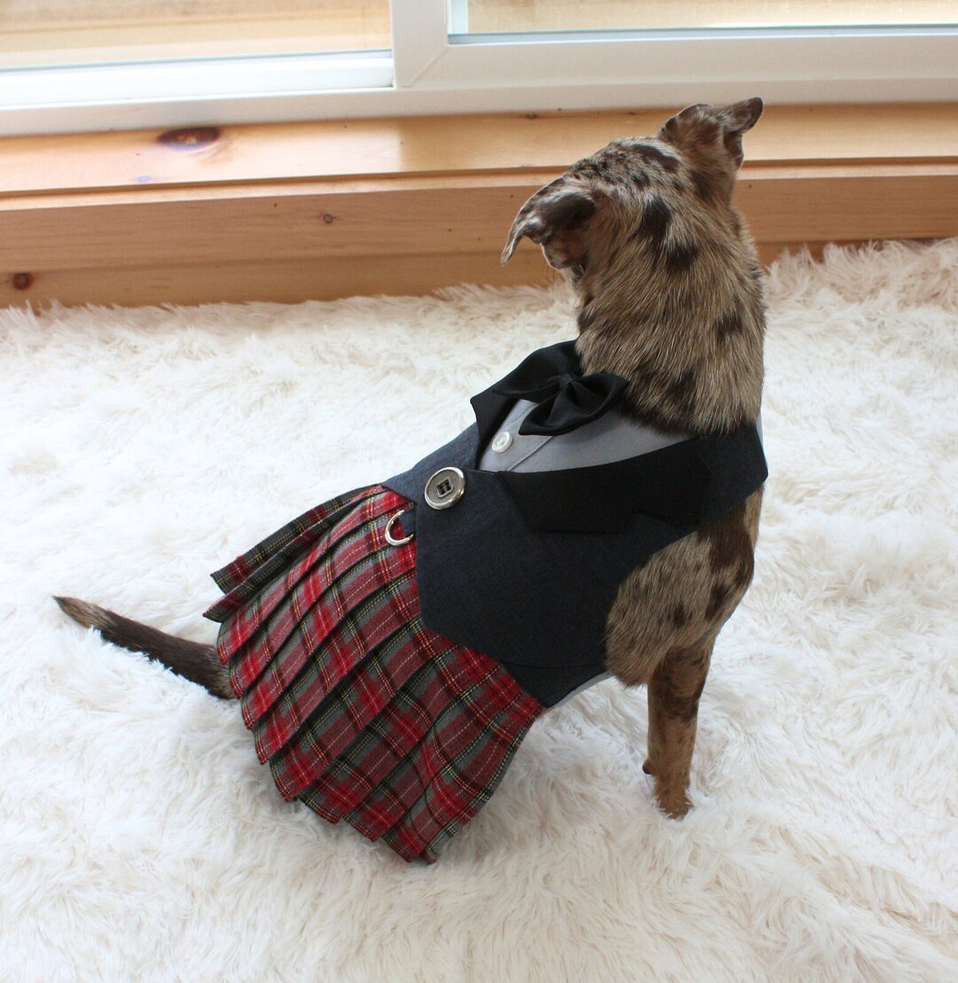Dog Kilt, Red and Grey Plaid Skirt, Dog Suit, Pet Dress Etsy