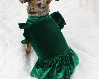 Green Dog Dress, Stretch Velvet, Comfortable Pet Outfit - Etsy