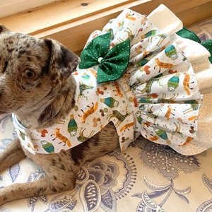Dog Dress, Ruffled Woodland Theme, Cotton Print Pet Dress, Small Dog Clothing