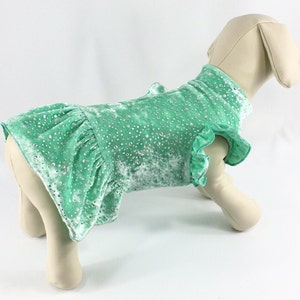 green velvet dog dress Green Dog Dress, Stretch Velvet, Comfortable Pet Outfit