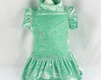 Mint Green Sparkle Dot Dog Dress, Stretch Crushed Velvet, Comfortable Pet  Outfit - Etsy