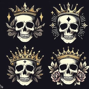 King Skull With Crown High-Quality PNG File  Instant Download  Printable Artwork
