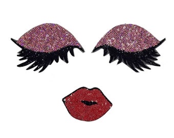 3pc/set, Sequin Eye patches, Iron on lips patch