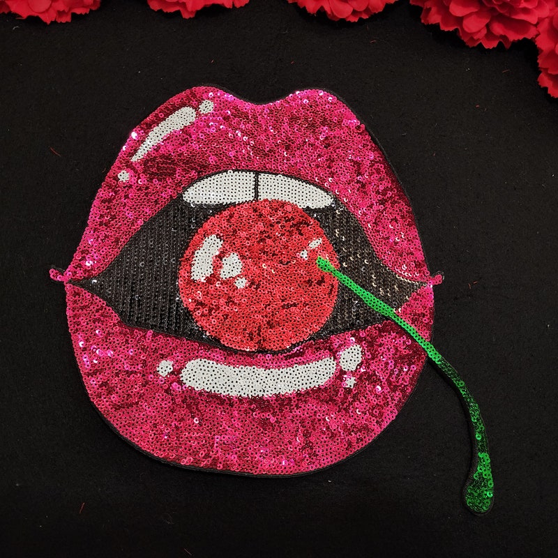 Iron On Lips Red Lips Sequin Applique Patches - Iron-On, 1.75 Inch, 3-Pack For Clothing, Hats, Bags Stick On Emblems - Foto 3
