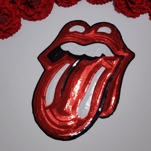 Rolling Stones patch, Sequin patch, Large Tongue patch, Iron on