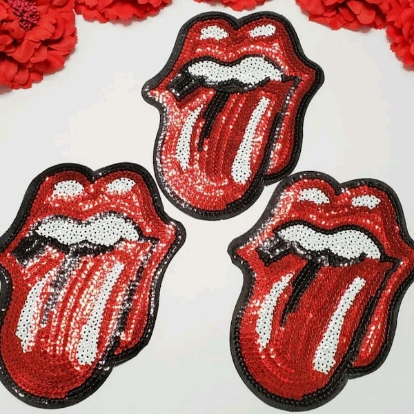 3pc/set, Rolling Stones patches, Sequin patches, Iron on Tongue patch