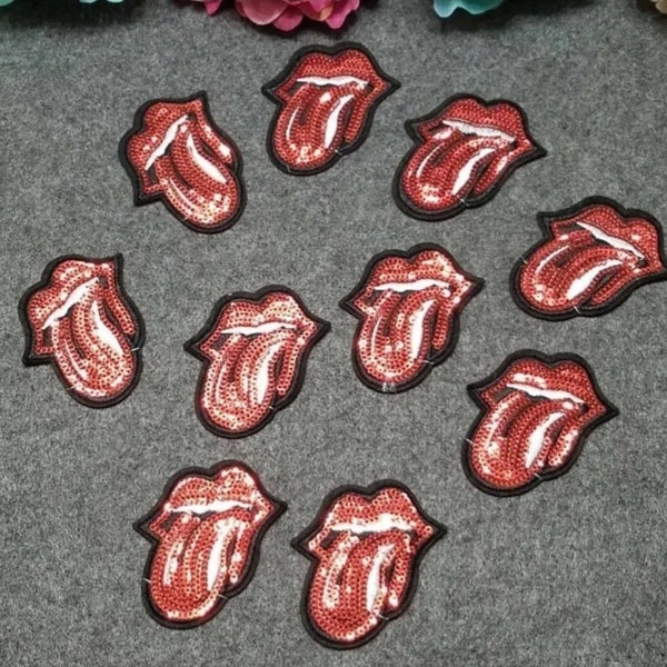 10pc/set, Rolling Stones patches, Sequin patches, Iron on Tongue patch