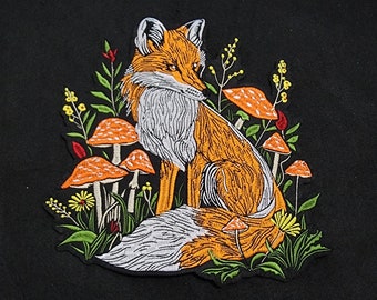 Large Fox patch, Fashion Embroidered Iron on animal patch