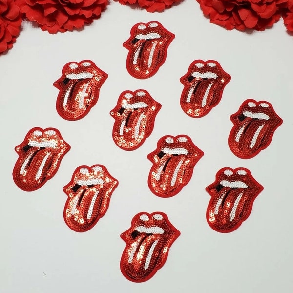 10pc/set, Rolling Stones patches, Sequin patches, Iron on Tongue patch