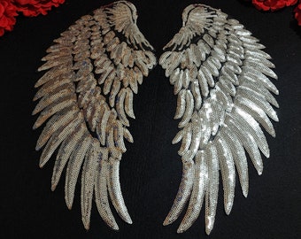 Fashion Silver Wing patches,  Iron on Sequin patch