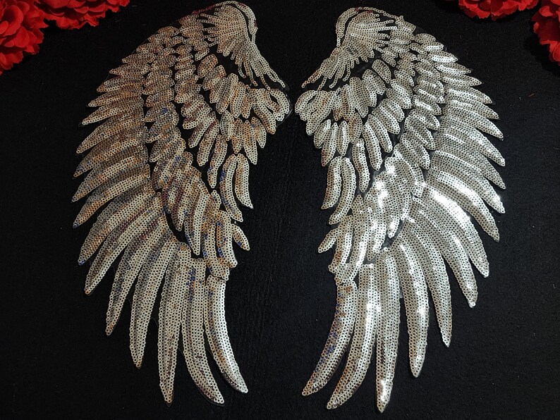 Fashion Silver Wing patches, Iron on Sequin patch image 1