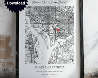 Personalized Location Map Print, Custom Couple Gift (Digital Download)