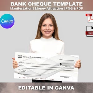 Bank Cheque, Editable Abundance Cheque, Editable Bank Check, Printable Bank Cheque, Money Manifestation Check, Canva Template