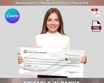 Editable Blank Bank Check Template, Money Gift Manifestation, Birthday cheque Canva (PDF)