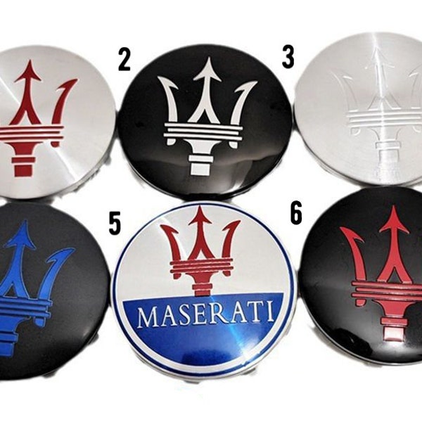 Tapas centrales de rueda Maserati, Tapas centrales de Maserati, Tapas centrales Maserati, Tapas centrales Maserati negras, Tapas centrales Maserati plateadas