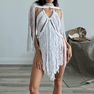 Macrame Beach Dress Cover Up - Festival Rave White Dress, Women’s beach dress, macrame bikini cover up, beachwear, vacation dress
