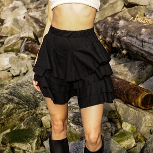 Coachella skirt, Cute HIGH WAISTED ruffles skirt, Black casual mini skirt, cute mini skirt, boho chic festival clothing, mini spring skirt