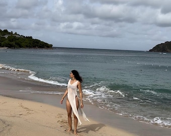 Vestido playero de crochet: traje de baño bohemio de punto con doble abertura, ropa de vacaciones, regalo para ella, vestido playero bohemio / regalo de San Valentín