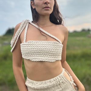 Beige Organic Cotton Top - Cotton Boho Top, Bohemian Crop Top, Summer Top, Raw Cotton Top, Women’s Boho Cotton Top, Beach Wear, Gift for Her