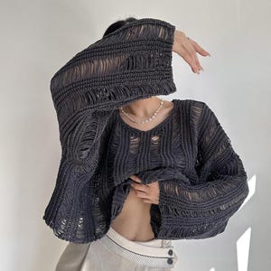 Fall Knitted Sweater, gift for her, Cropped Crochet Top, Open Knit Jumper Shrug, Swimsuit Coverup, Vacation Beach Top, Boho Knitted Jumper