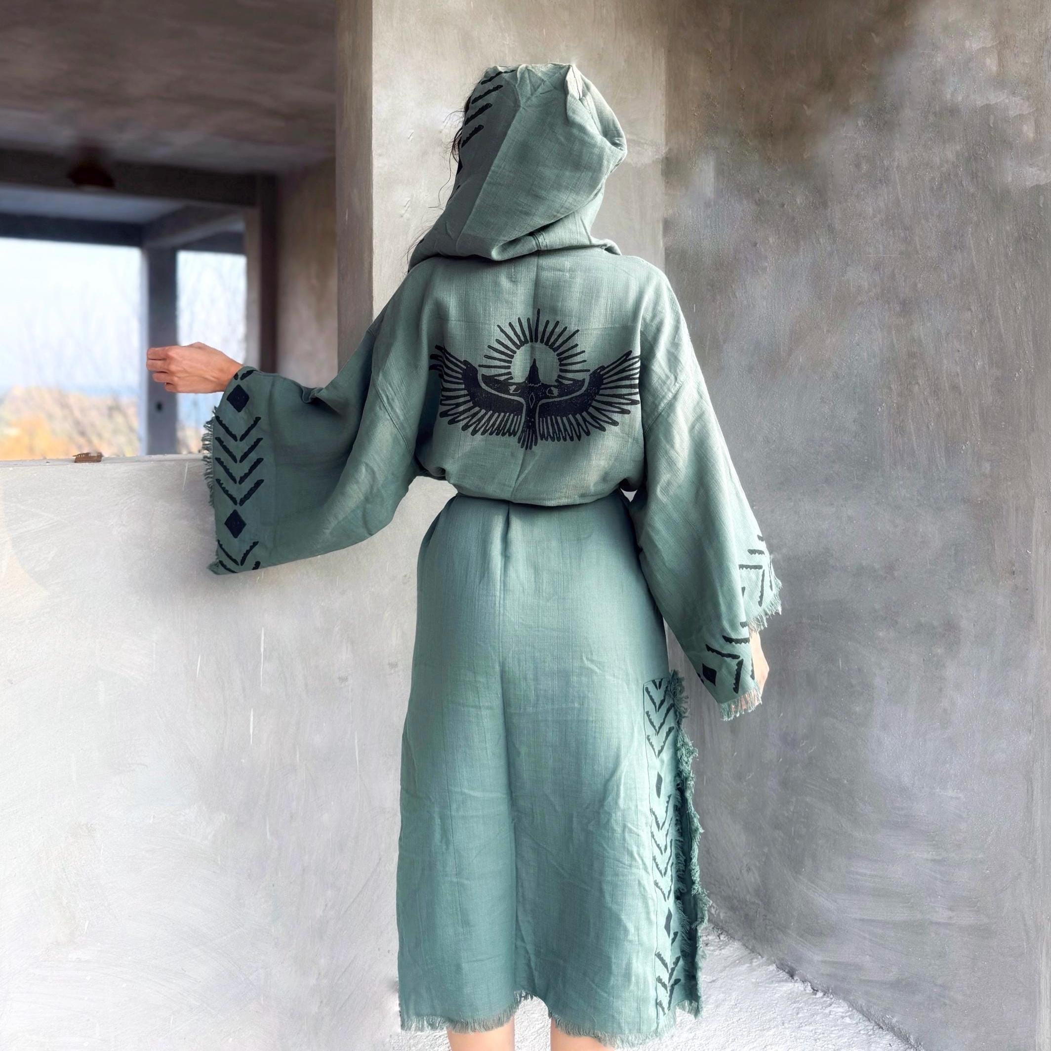 Organic Cotton Soft Bathrobe, Hooded Kimono Robe, Muslin Robe- Spa gift for her- Gift for her - Turkish Cotton Kimono, Festival Kimono