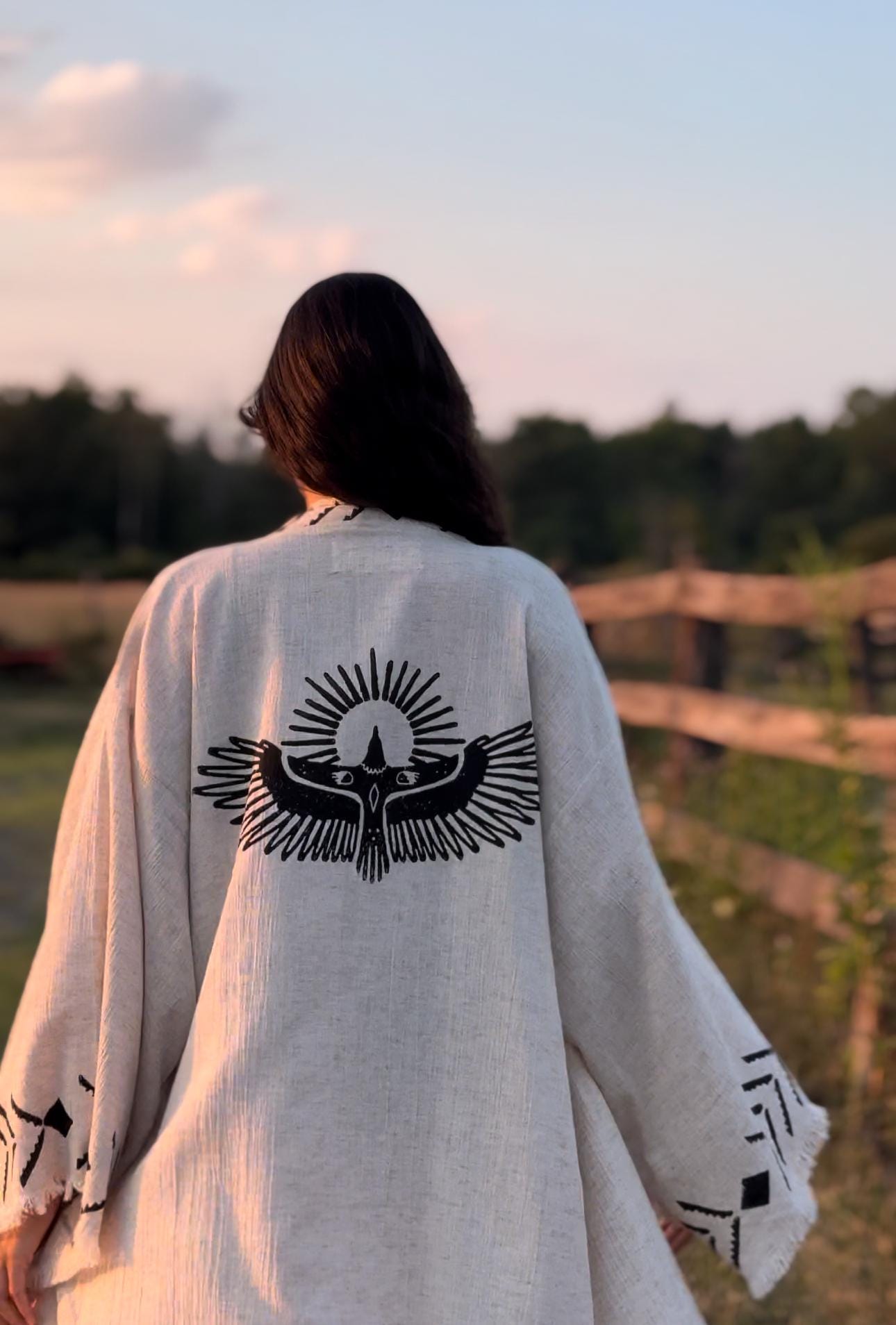 Hand Made Robe Organic Linen Bathrobe Handmade Wood Blocks Printed, Linen Kimono Robe ...