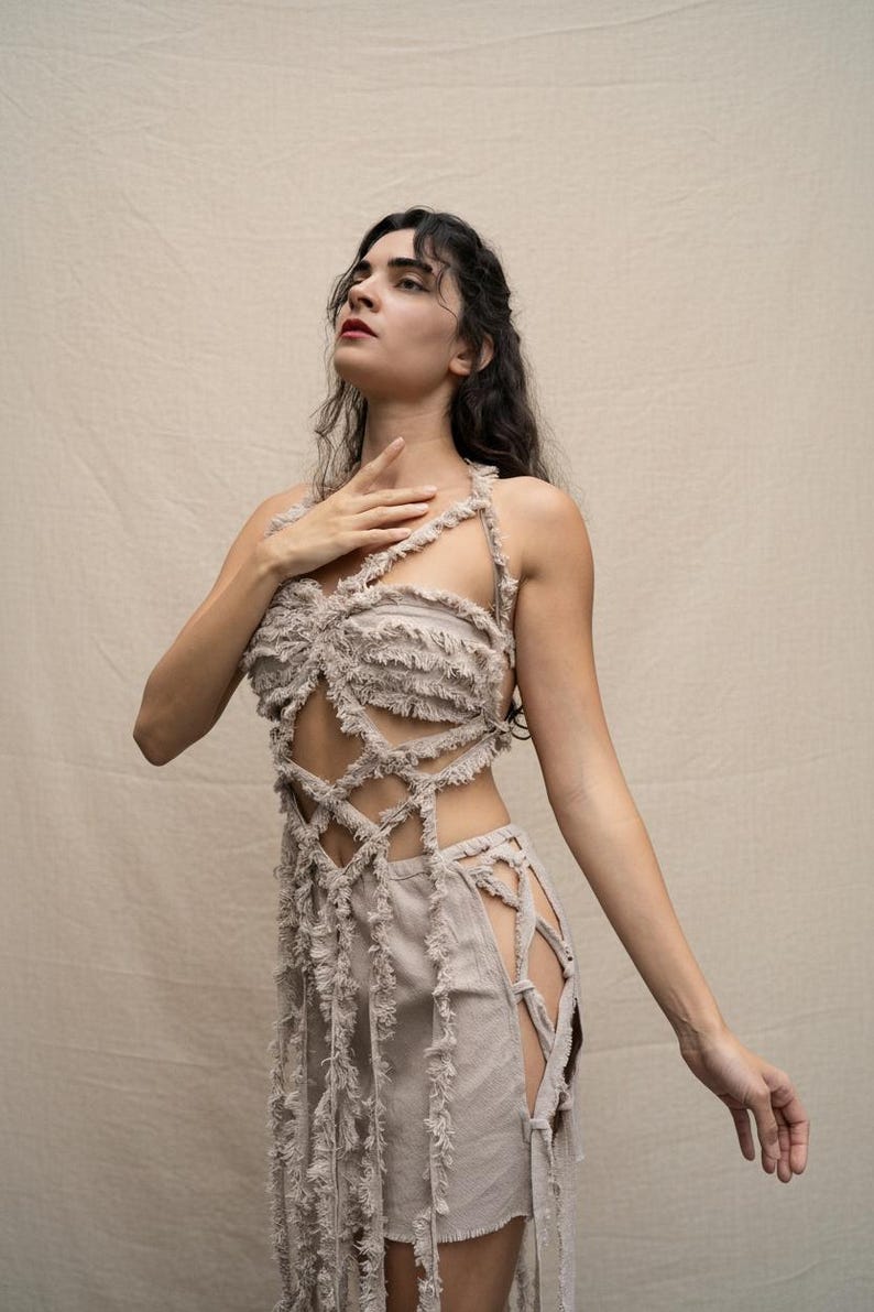 Handmade bohemian top and skirt set for festivals