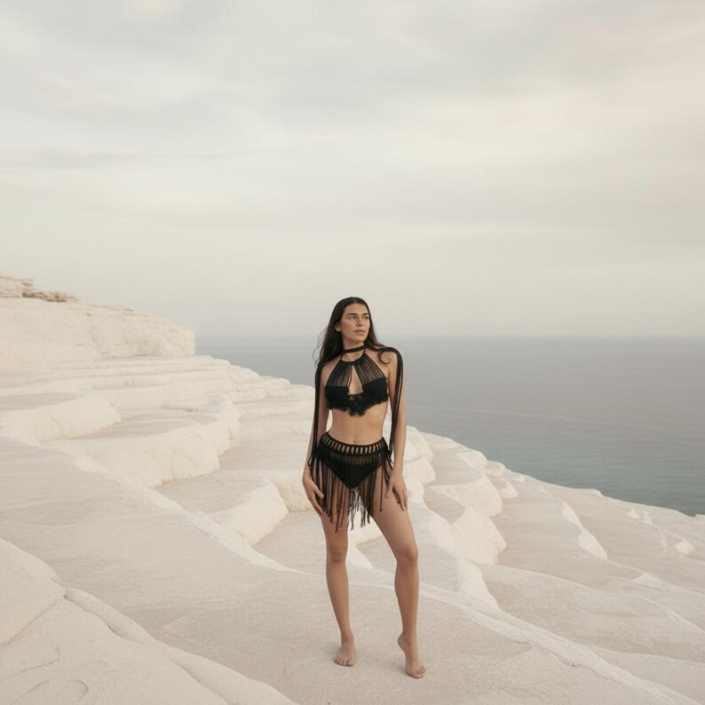 Handmade black macramé festival set for travel and vacations
