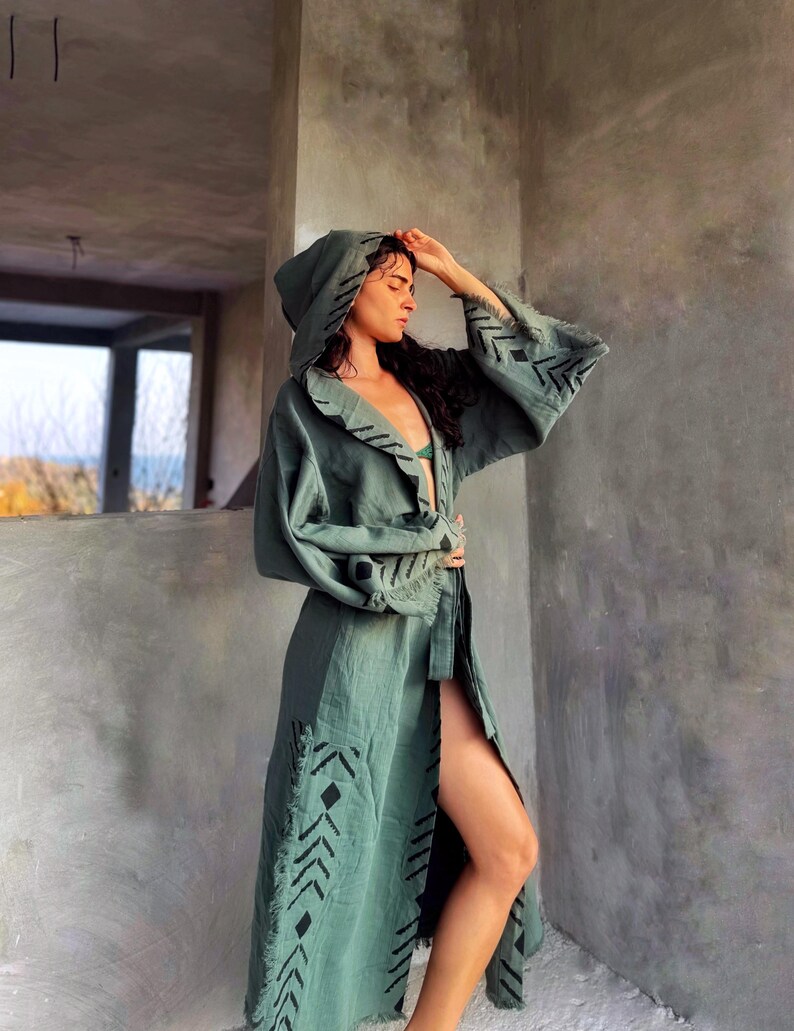 Frayed Robe Organic Cotton Soft Bathrobe, Cotton Kimono Robe, Muslin Robe- Spa Gift ...