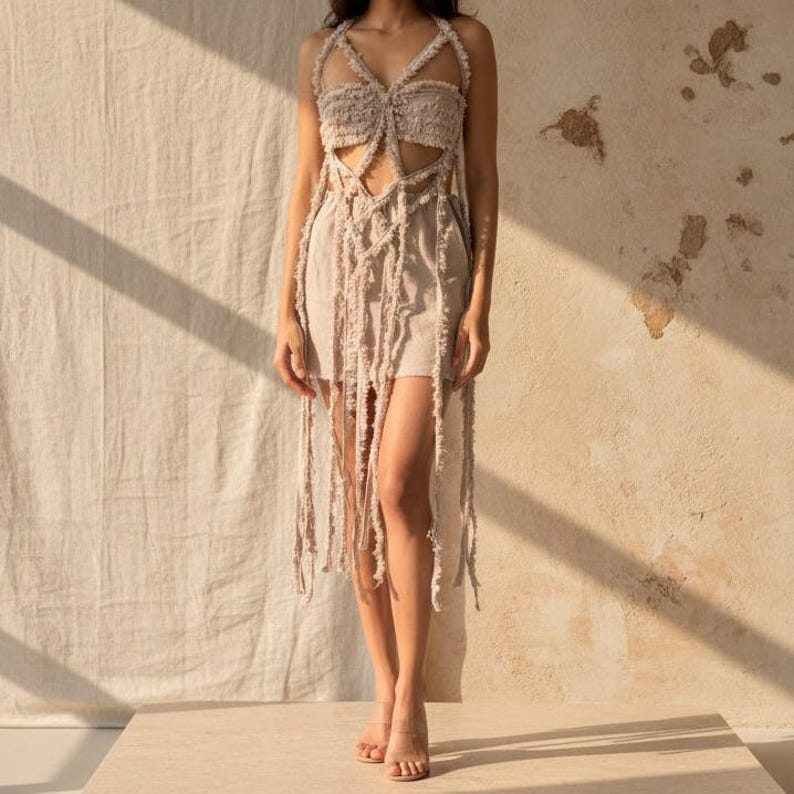 Handmade stone organic cotton boho festival two-piece set
