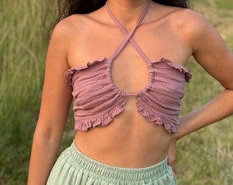 Organic Cotton Crop Top - Boho Top, Cute Crop Top, Spring Top, Raw Cotton Crop Top, Women’s Boho Cotton Top, Beach Wear, Gift for Her