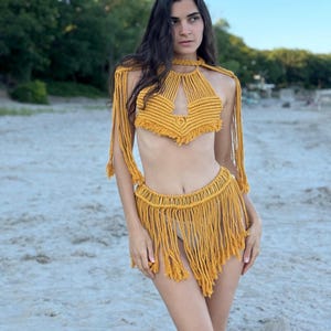 Macrame Festival Dress set, Burning man outfit, Cotton Goddess Dress, Macrame Beachwear, Festival Fashions, Beach Cover Up, Rave Outfit
