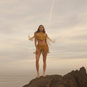 Handmade gold macramé festival set for travel and vacations