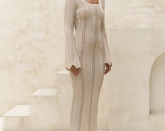 Boho gebreide maxi-jurk, godin strandjurk, elegante resortkleding, vakantiebikini bedekken, lange boho-jurk, strandkleding, vakantiejurk