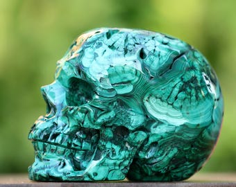 Hand Carved 6.0” Natural Malachite Crystal Skull Sculpture - Etsy